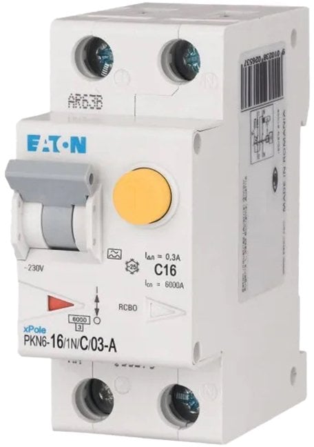 EATON Kombiafbryder, 1 polet + nul, 16A, C karakteristik, 6 kA, 300 mA, klasse A