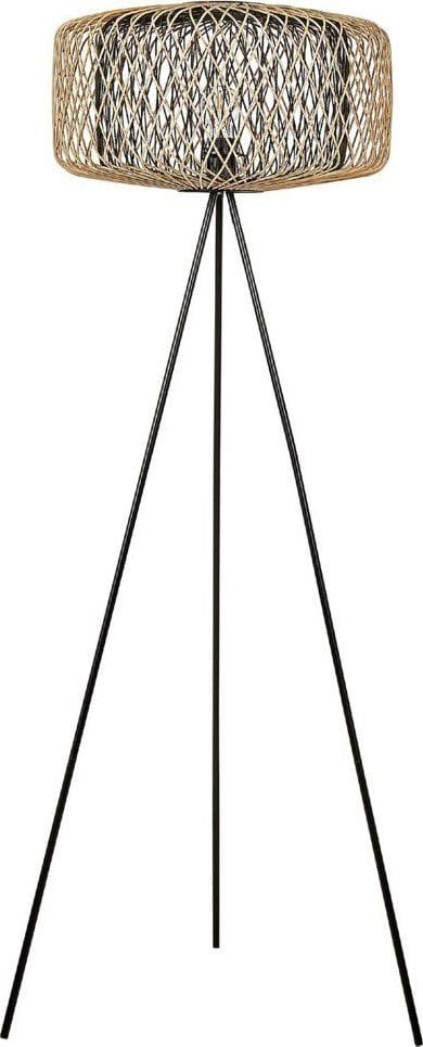 Lampa podłogowa Beliani Lampa podłogowa bambusowa jasne drewno z czarnym JAVARI