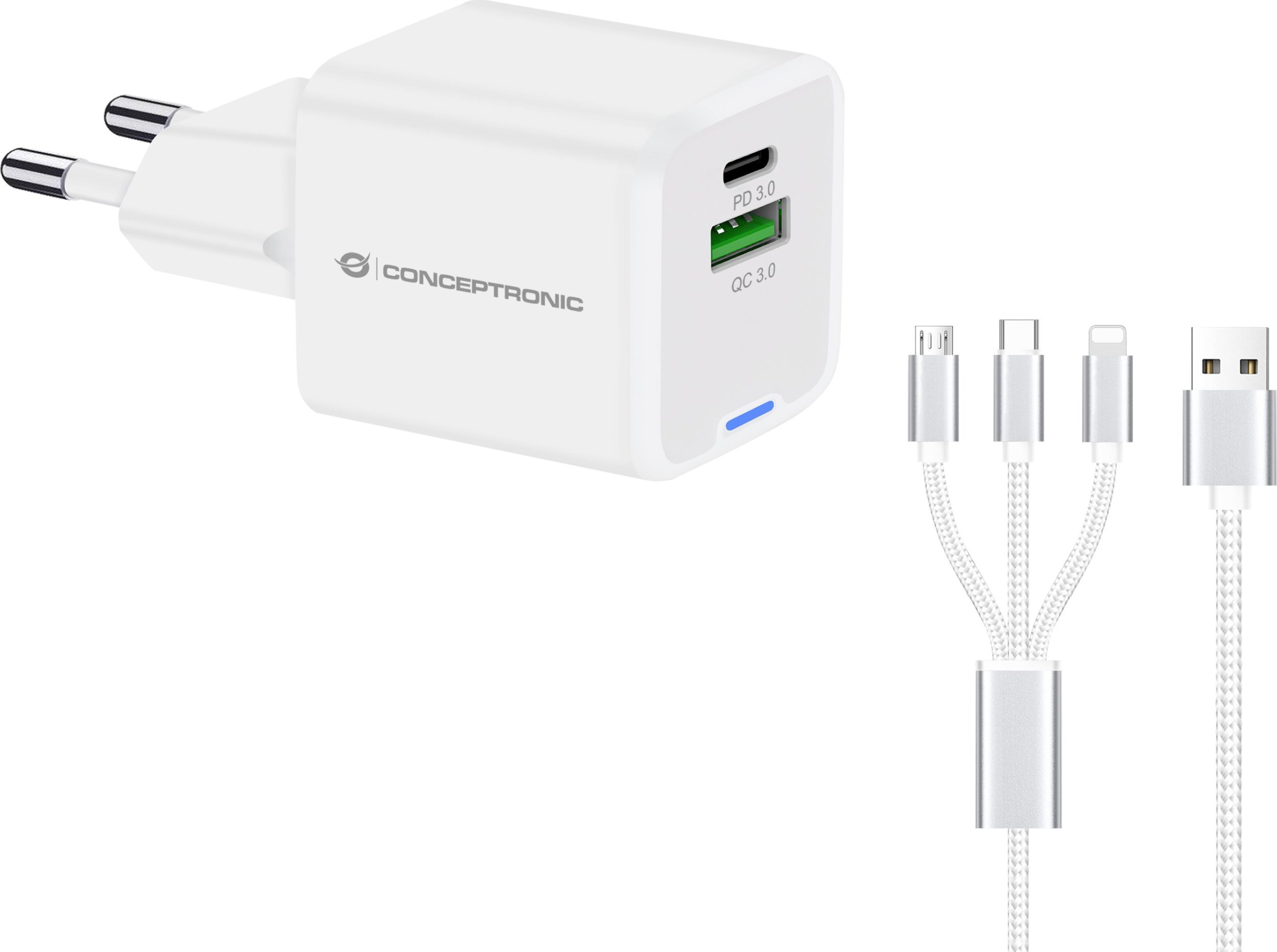 Ładowarka Conceptronic CONCEPTRONIC Ladegerät 2Port 33W,1xUSB-C,1xUSB-A +3-in-1 sw