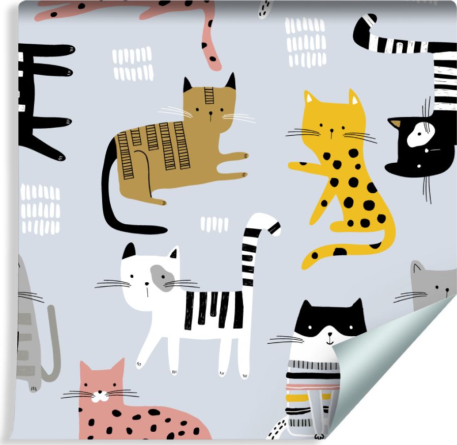 Muralo Tapeta Dla Dzieci - Kolorowe Kotki - Styl Skandynawski