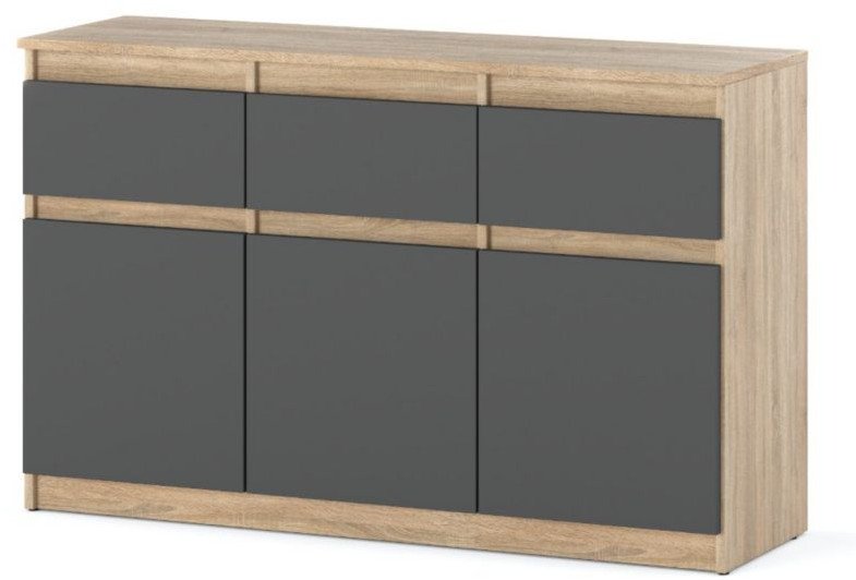 Komoda Nowoczesna Do Sypialni Młodzieżowa 120cm 3 Szuflady Dąb Sonoma Szara