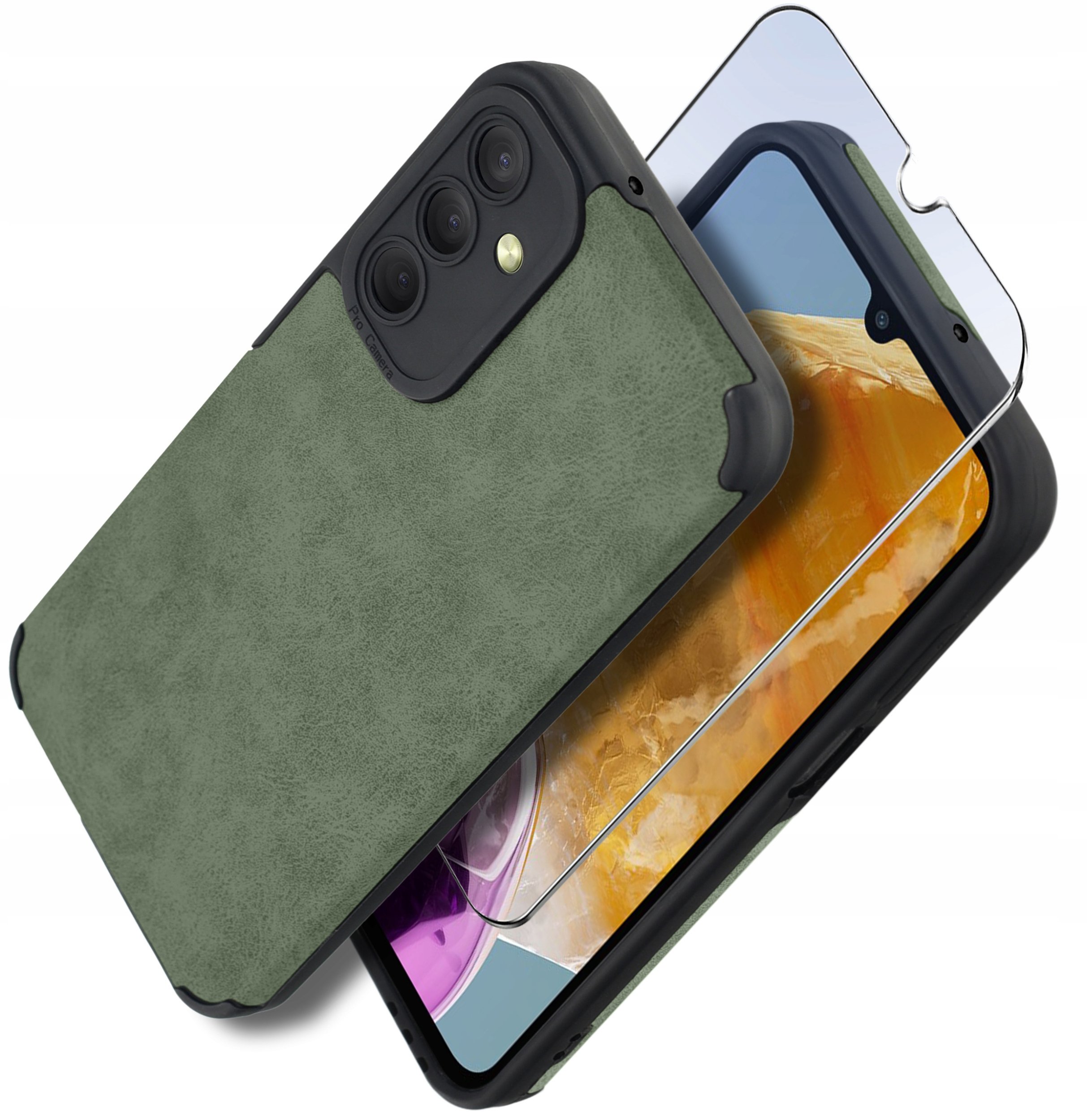 Etui do Samsung M15 5G silikonowe SKÓRZANE VINTAGE CASE + Szkło na ekran 9H