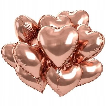 Balon Foliowy Różowe Złoto Serce Serca Walentynki Valentine's Day 10 szt