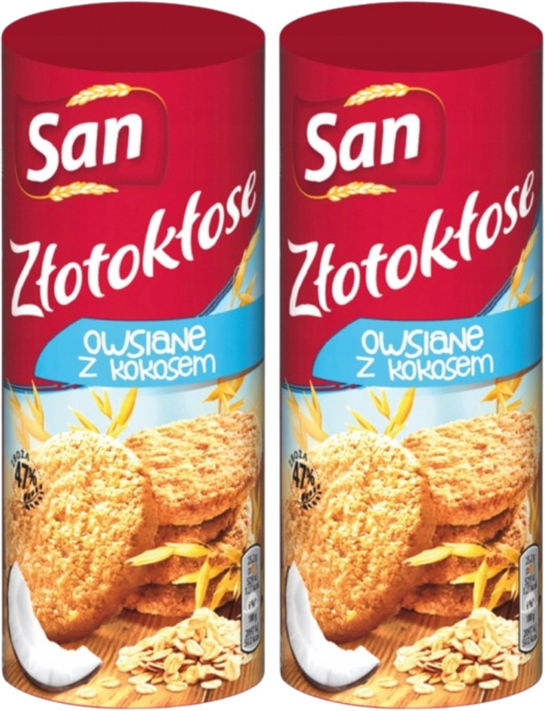 San Złotokłose Ciastka owsiane z kokosem 188 g x 2 sztuk
