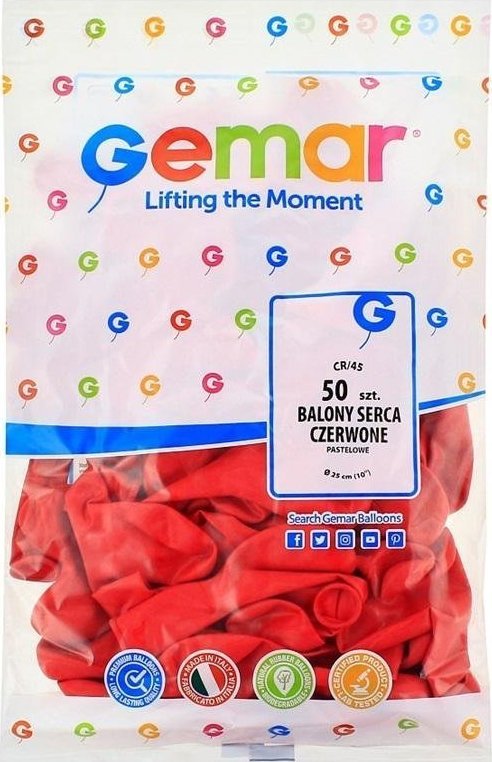 GoDan Balony CR17 pastel serca duże - czerwone 45/ 50 szt. CR17/45