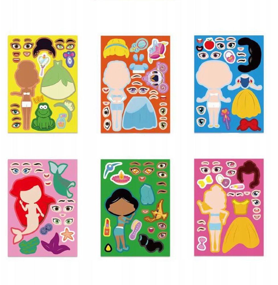 Wyklejanka manualna dla dzieci Księżniczki Disney Naklejka Naklejki 12 szt