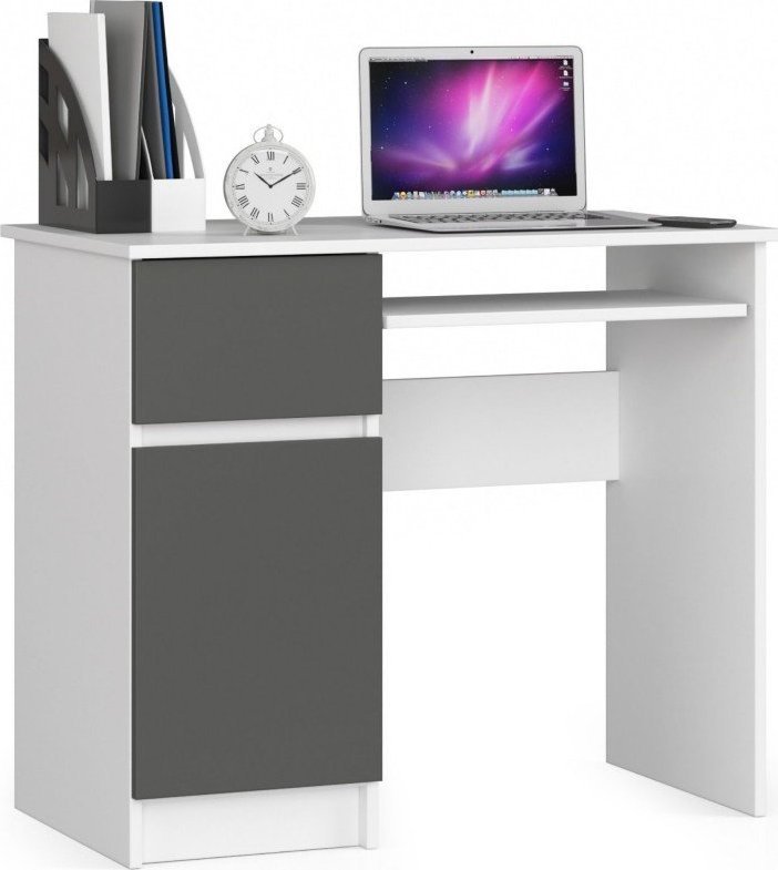 Biurko Fabryka Mebli Akord Biurko komputerowe 90 cm Piksel lewe - białe-grafit szary