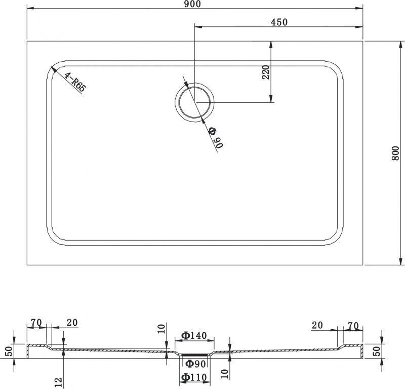 Brodzik Mexen Slim prostokątny 90 cm x 80 cm