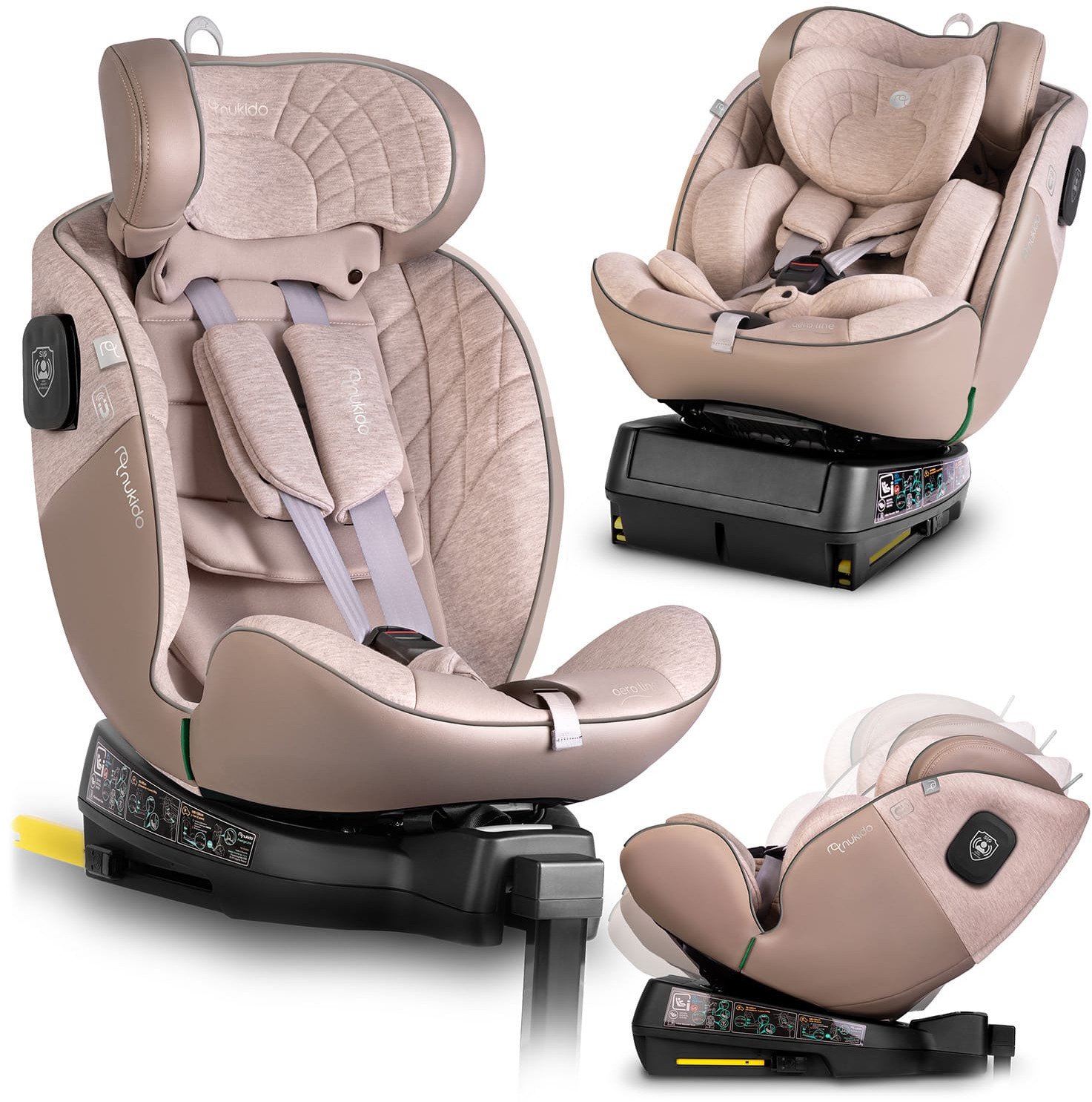 Fotelik samochodowy Nukido Fotelik samochodowy Aero Line beżowy 0-36 kg ISOFIX