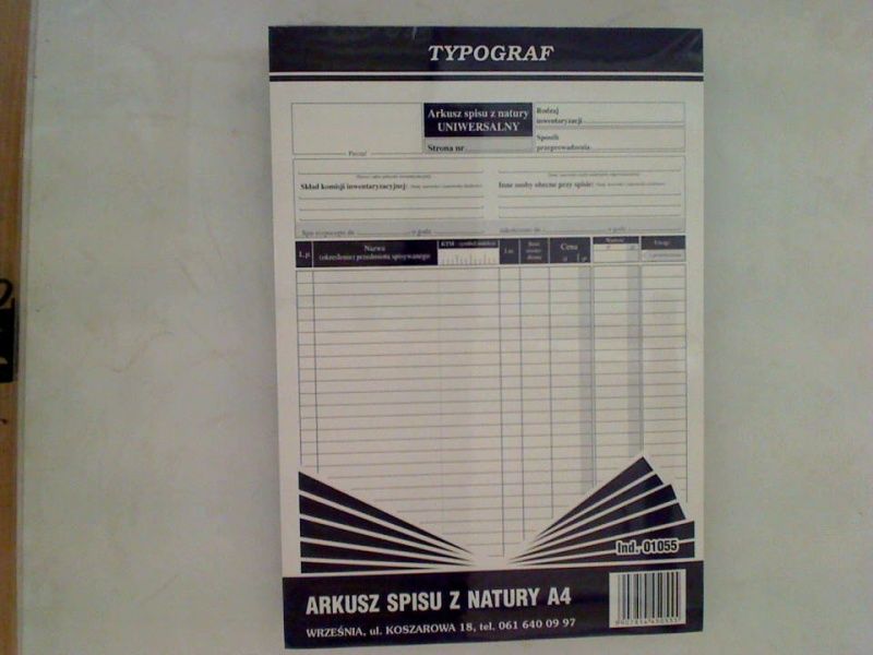 Typograf Druki samokopiujące arkusz spisu z natury A4 80 (01055)