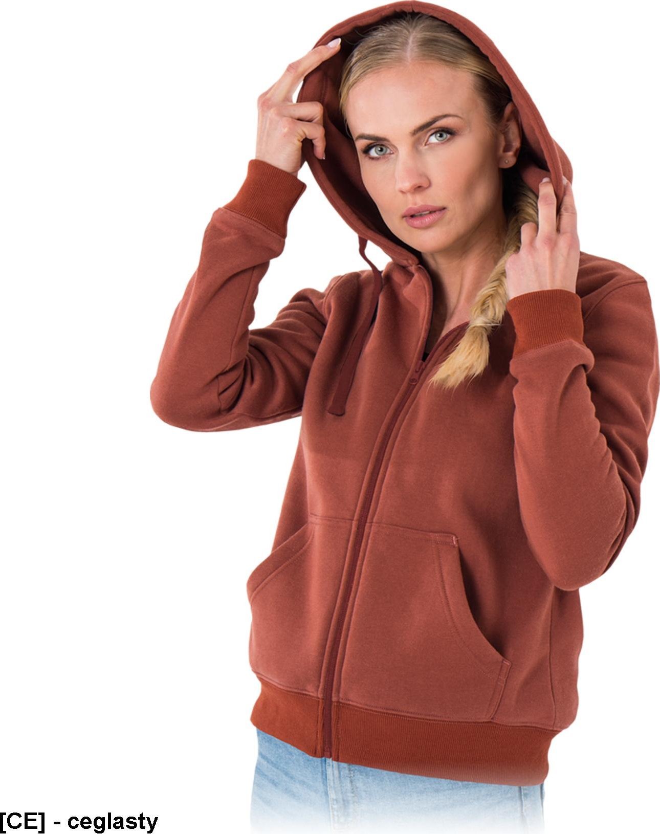 R.E.I.S. MALVA - bluza damska, zapięcie suwak, kaptur ściągany troczki, dwie kieszenie, dół rękawy ściągacz, 100% poliester 220 g/m2 - ceglasty XL