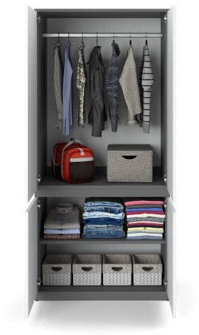 Szafa Do Przedpokoju Garderoba 80cm Z Półkami Sypialnia Szara Biała Mat