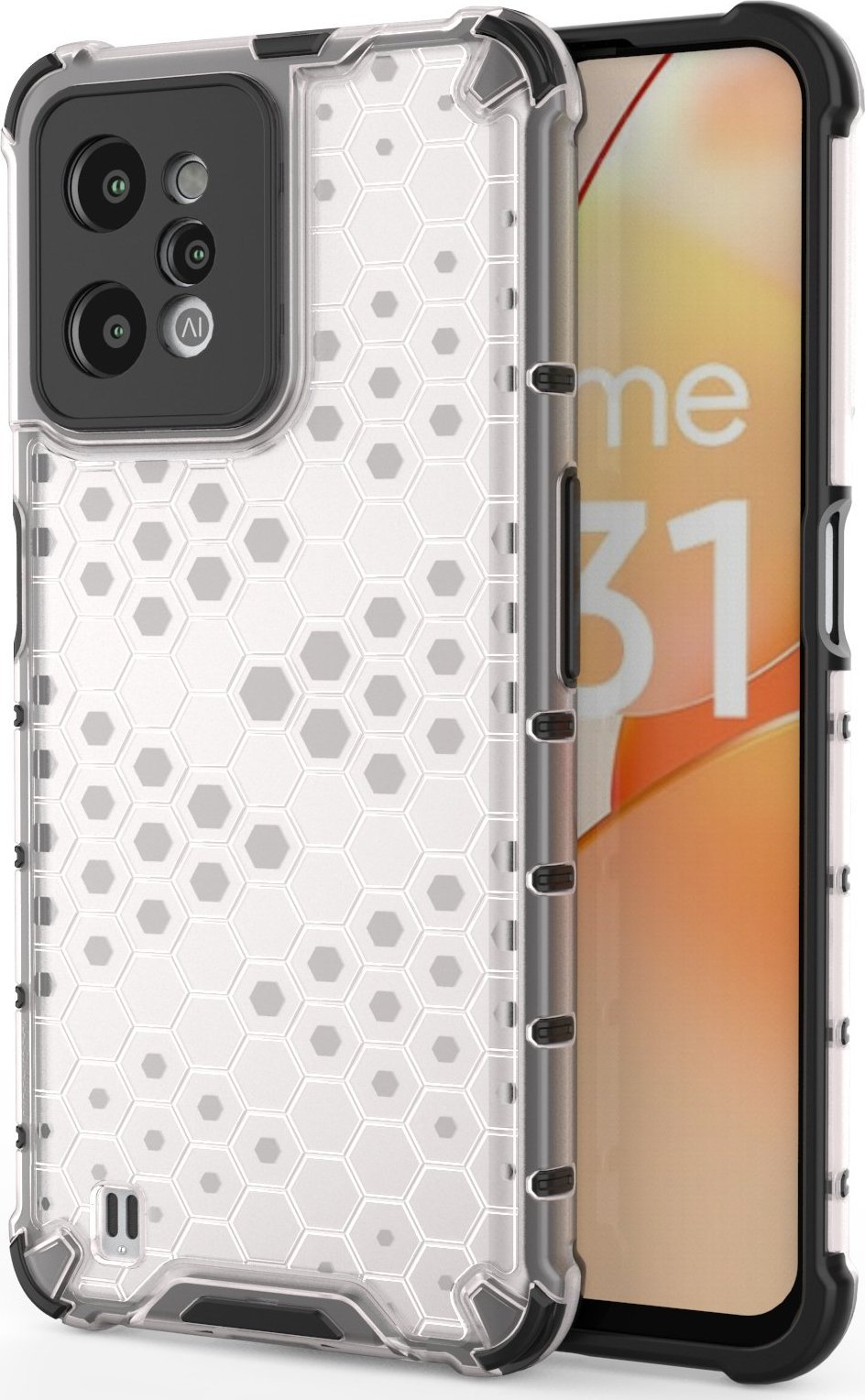 Hurtel Honeycomb etui pancerny pokrowiec z żelową ramką Realme C31 przezroczysty