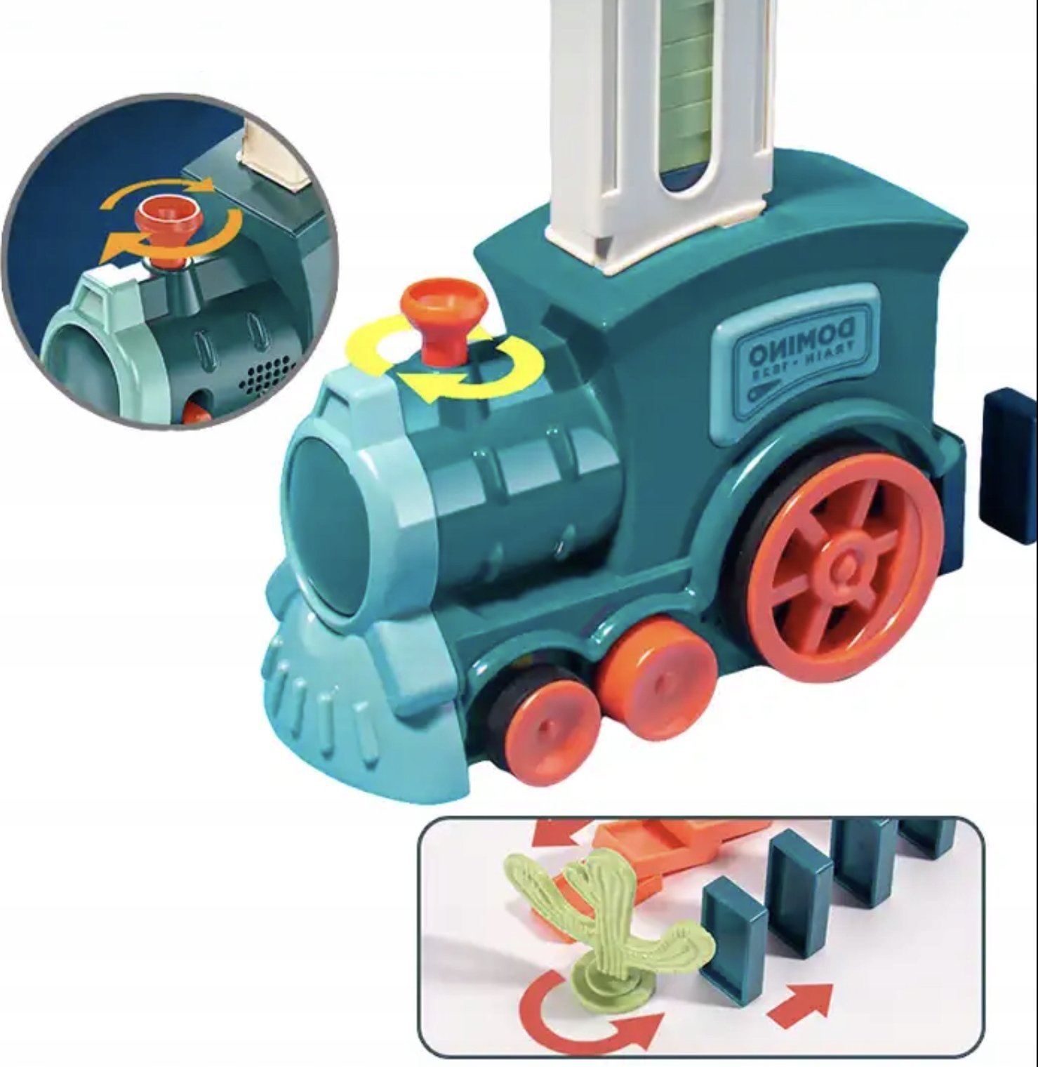 Interaktywny Pociąg, Kolejka układająca Domino dla Dzieci - Niebieska 80 klocków