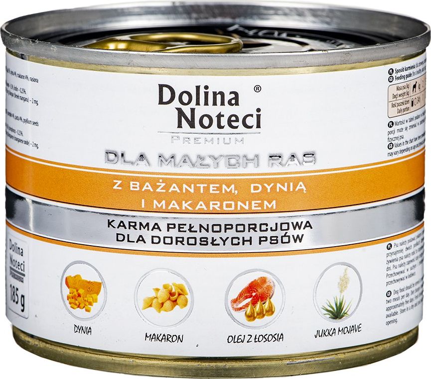 Dolina Noteci Karma dla małych ras Z BAŻANTEM, DYNIĄ I MAKARONEM PIES 185G