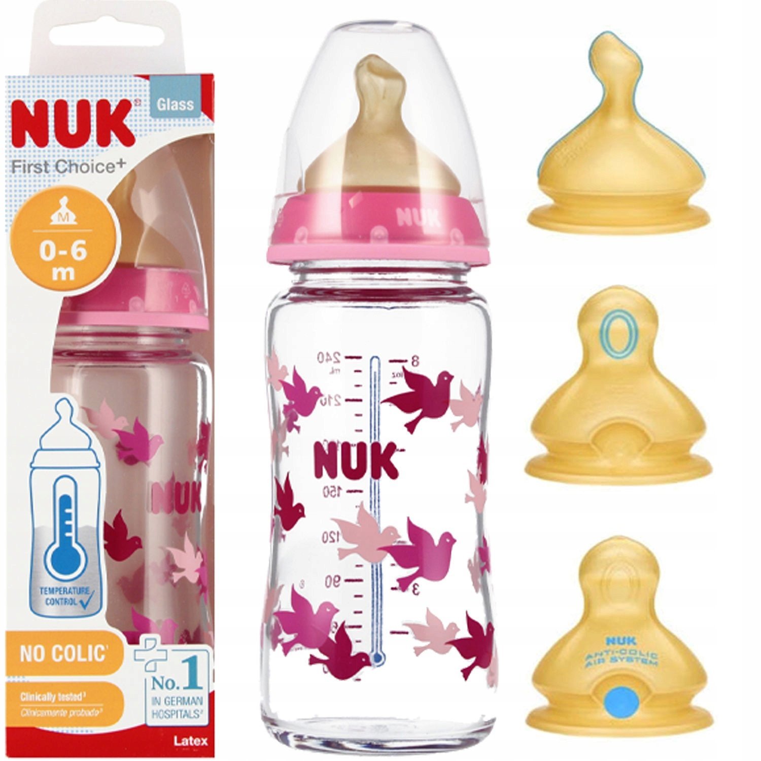 NUK BUTELKA SZKL 240ML SMO 0-6M FC ROZ 10745122