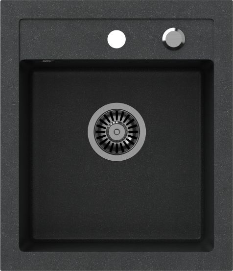 Zlewozmywak Steiner JOHNNY 100 Steingran granitowy czarny 1-komorowy z/o (43x50x20), z syfonem i zaślepką stal szlachetna