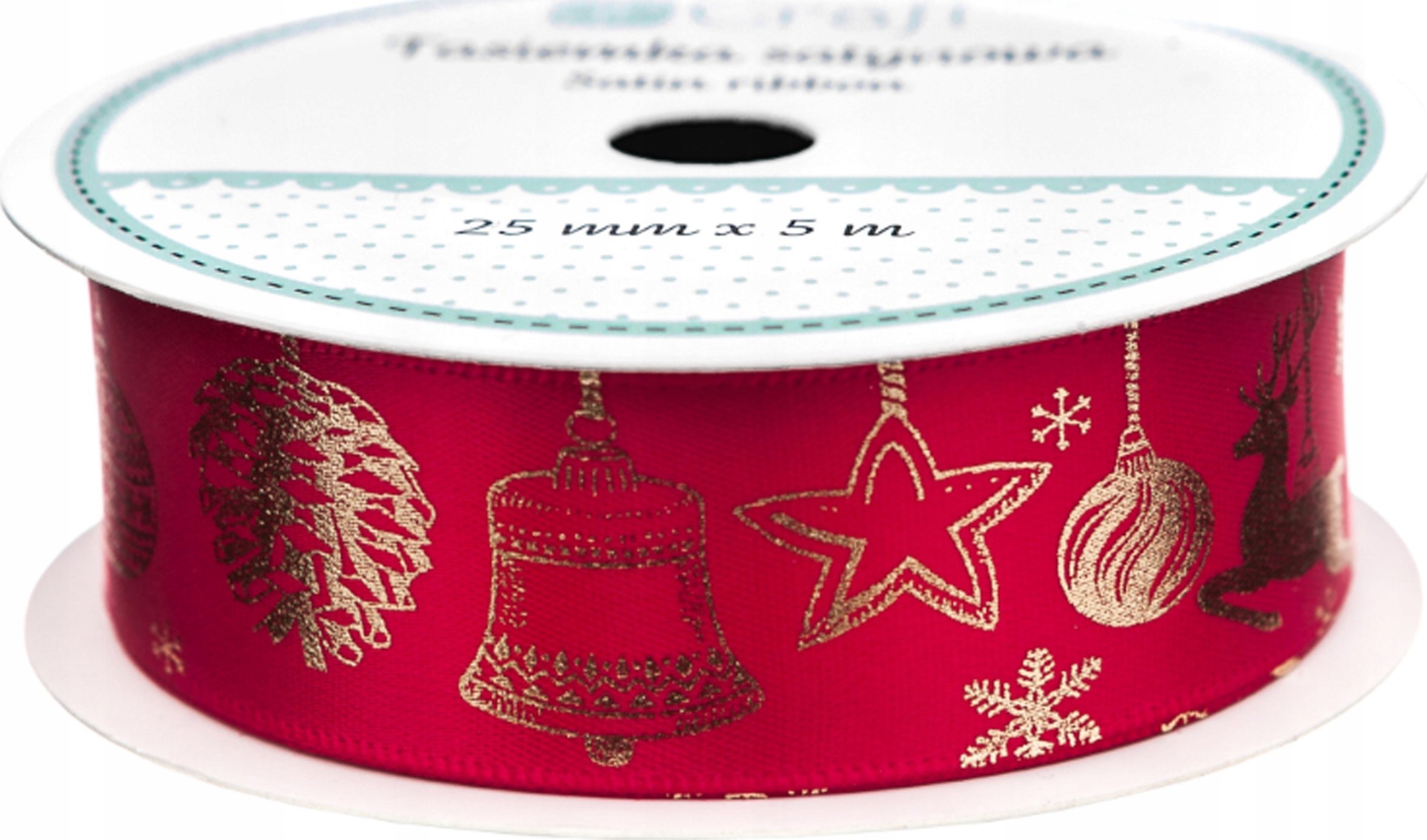 DP Craft TASIEMKA SATYNOWA LOVABLE CHRISTMAS, 25 MM X 5 M, CZERWONA