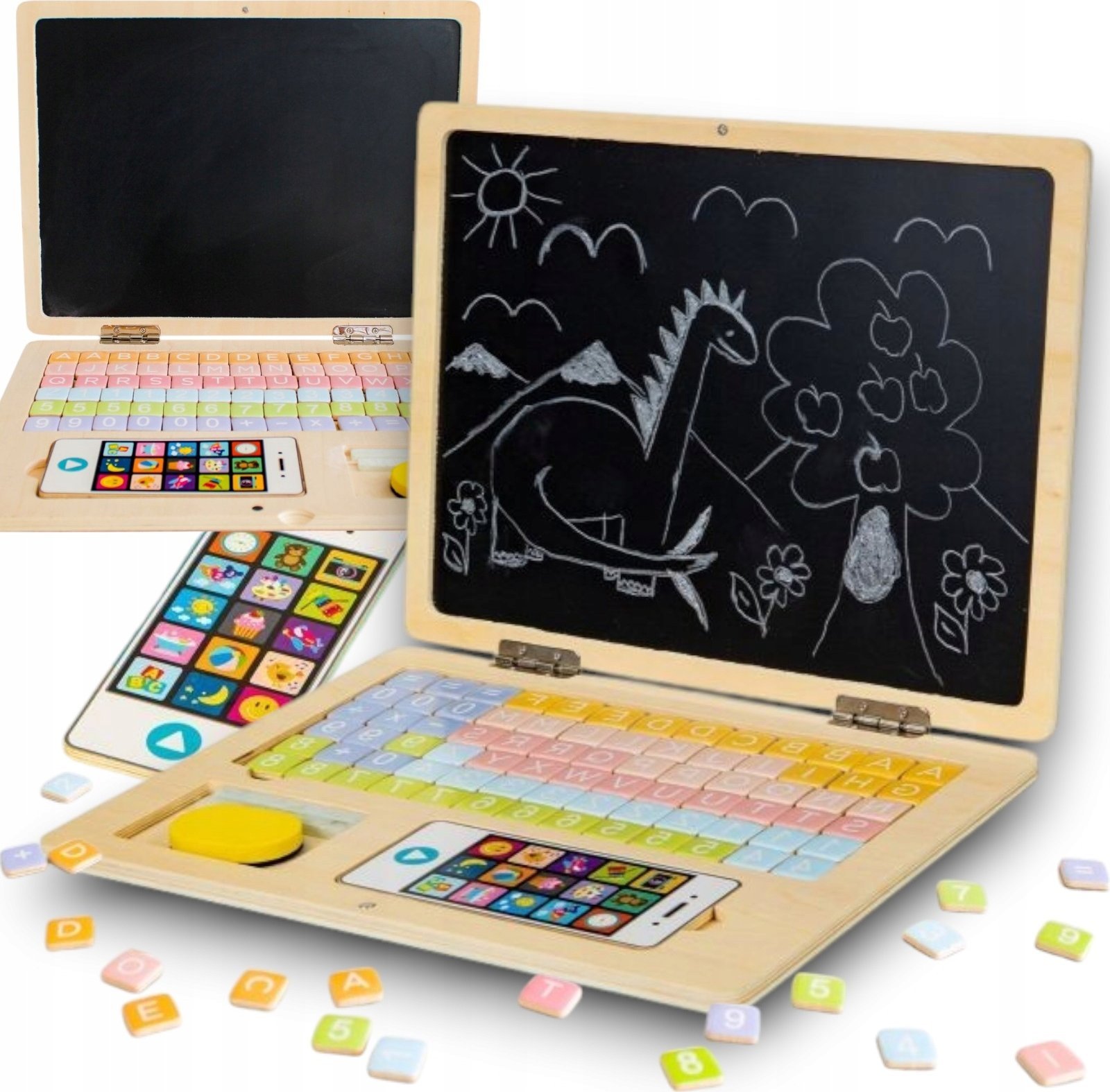 Drewniana tablica edukacyjna kredowa magnetyczna LAPTOP