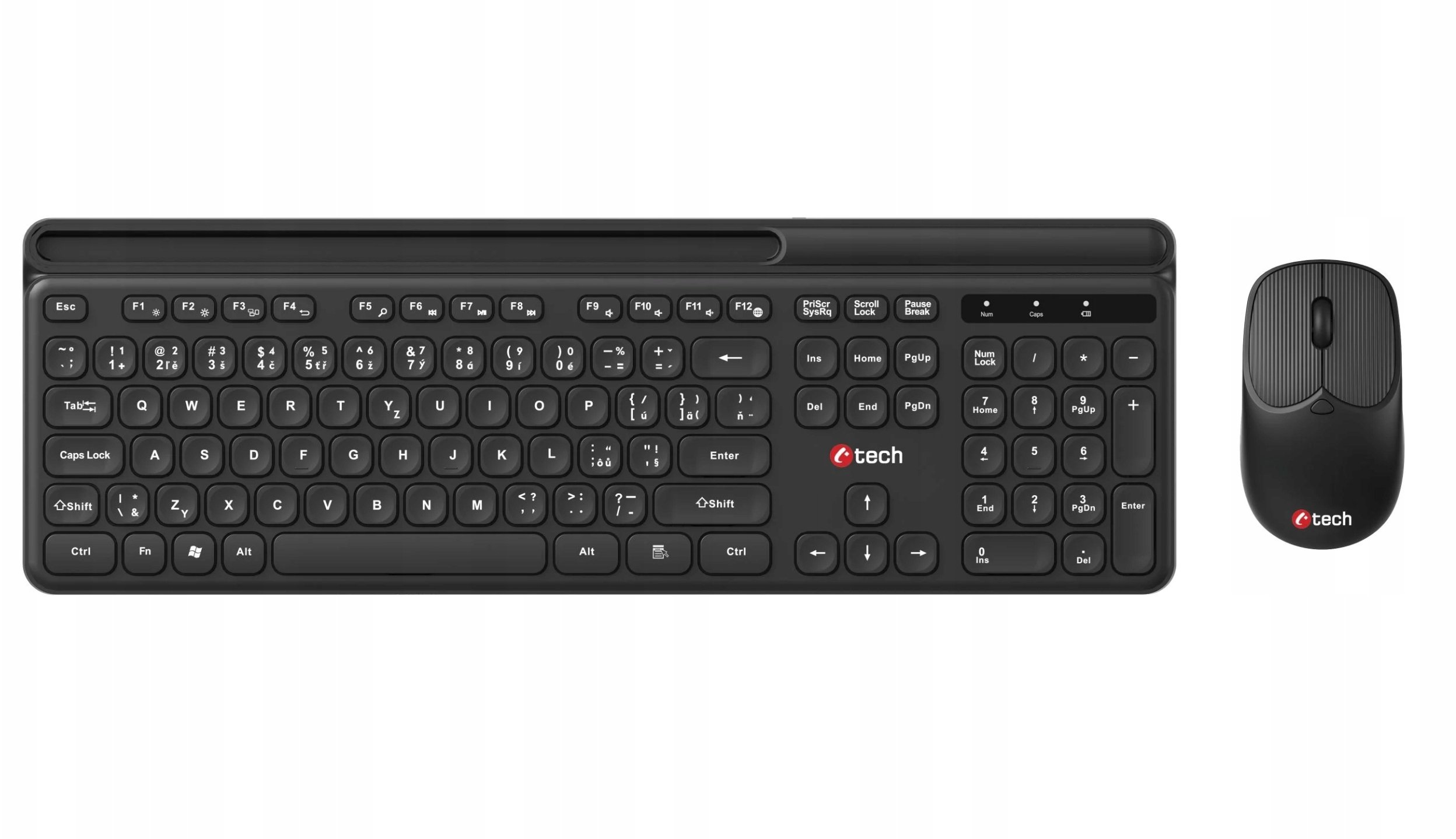 Klawiatura + mysz C-Tech C-TECH klawiatura z myszą WLKMC-05B Bezprzewodowy zestaw 2.4GHz CZ Czarny