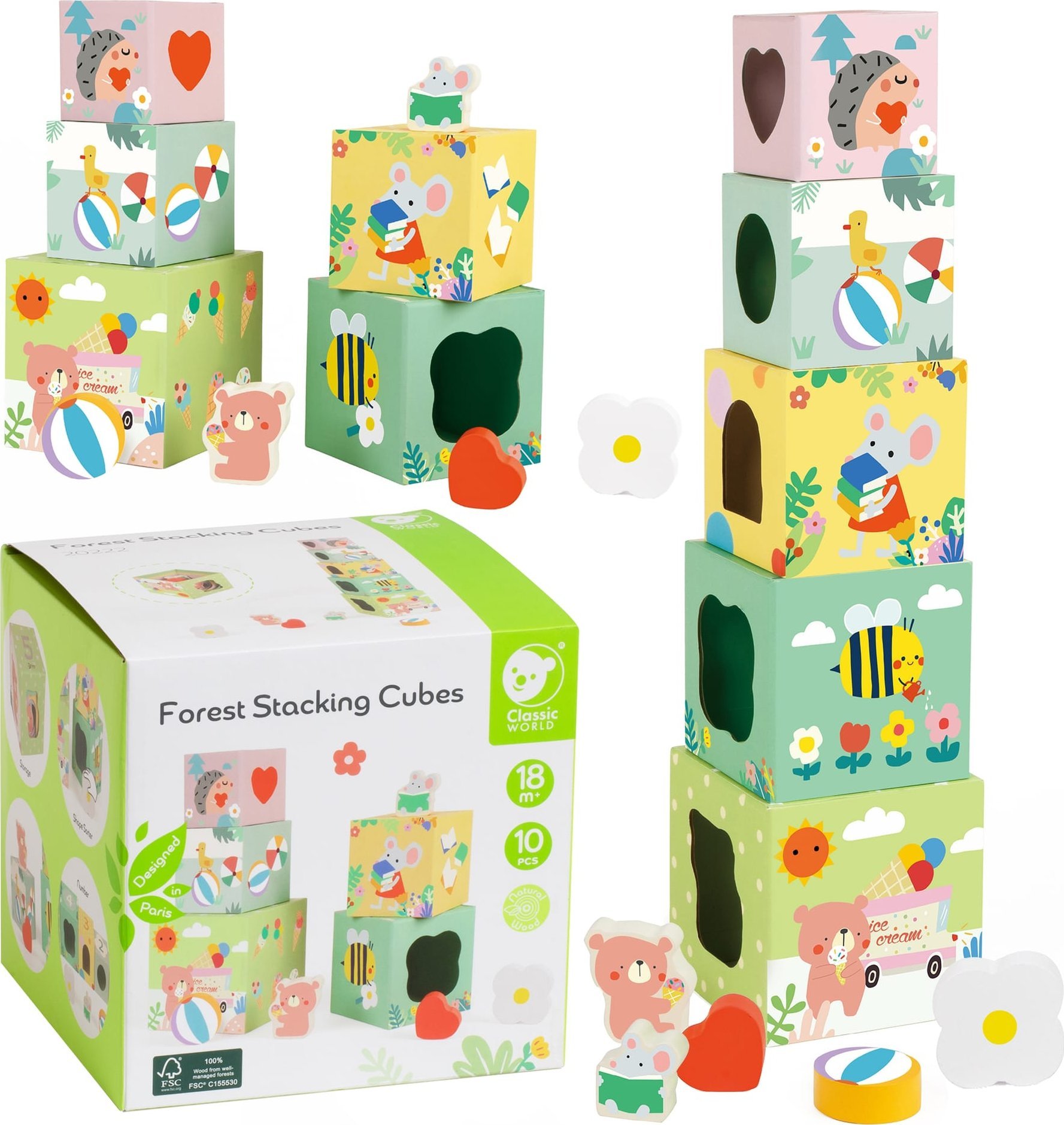 Classic World CLASSIC WORLD Układanka Kostki Box Leśna Piramidka 10 el. FSC