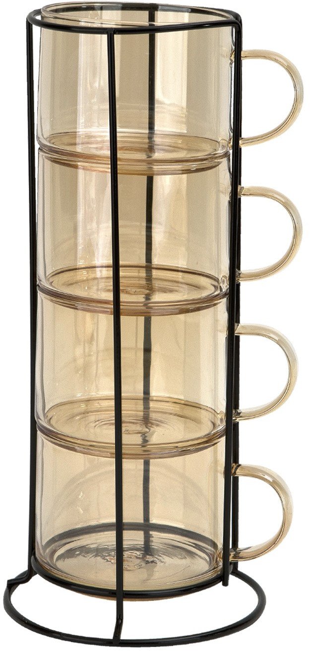 Zestaw 4 filiżanek szklanych 350 ml Peter na stojaku