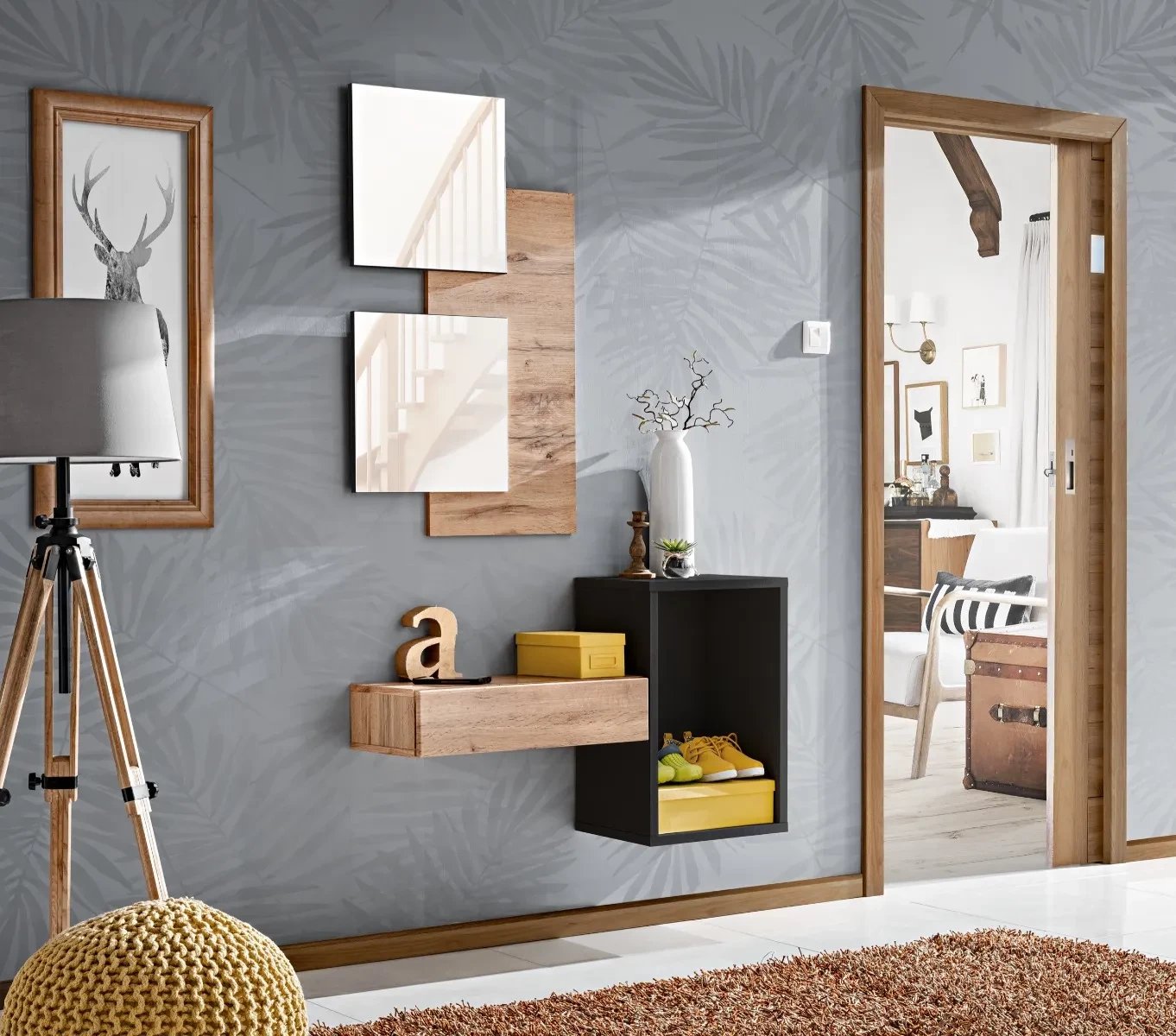 Zestaw mebli do przedpokoju EASY I dąb wotan/czarny mat ASM Meble