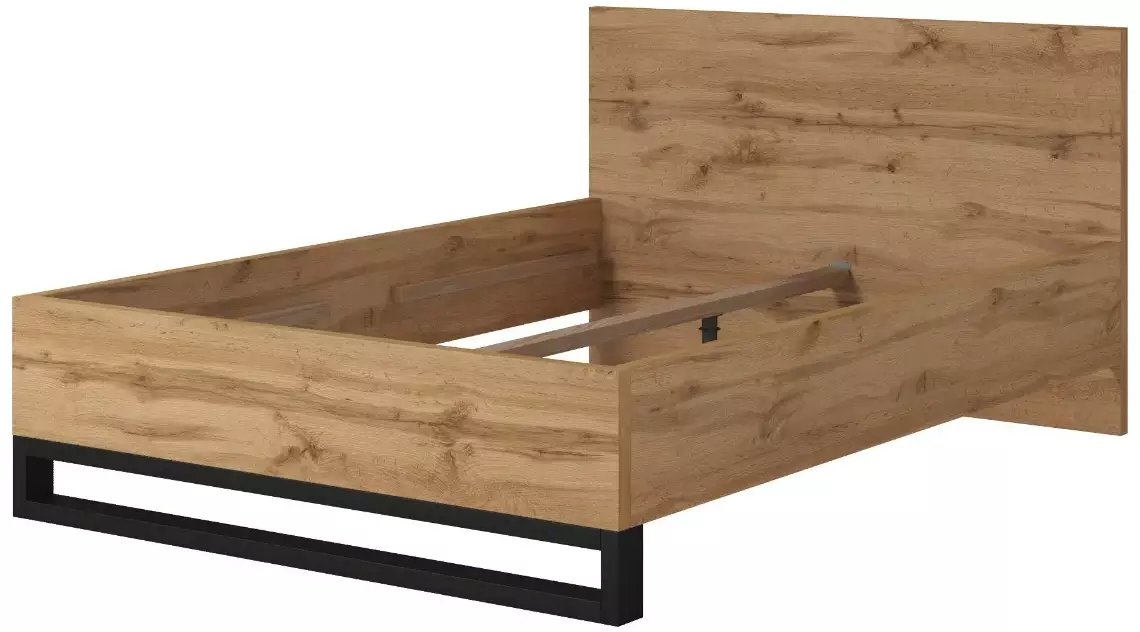 Łóżko HALLE 140x200 dąb wotan mat/czarne HELVETIA