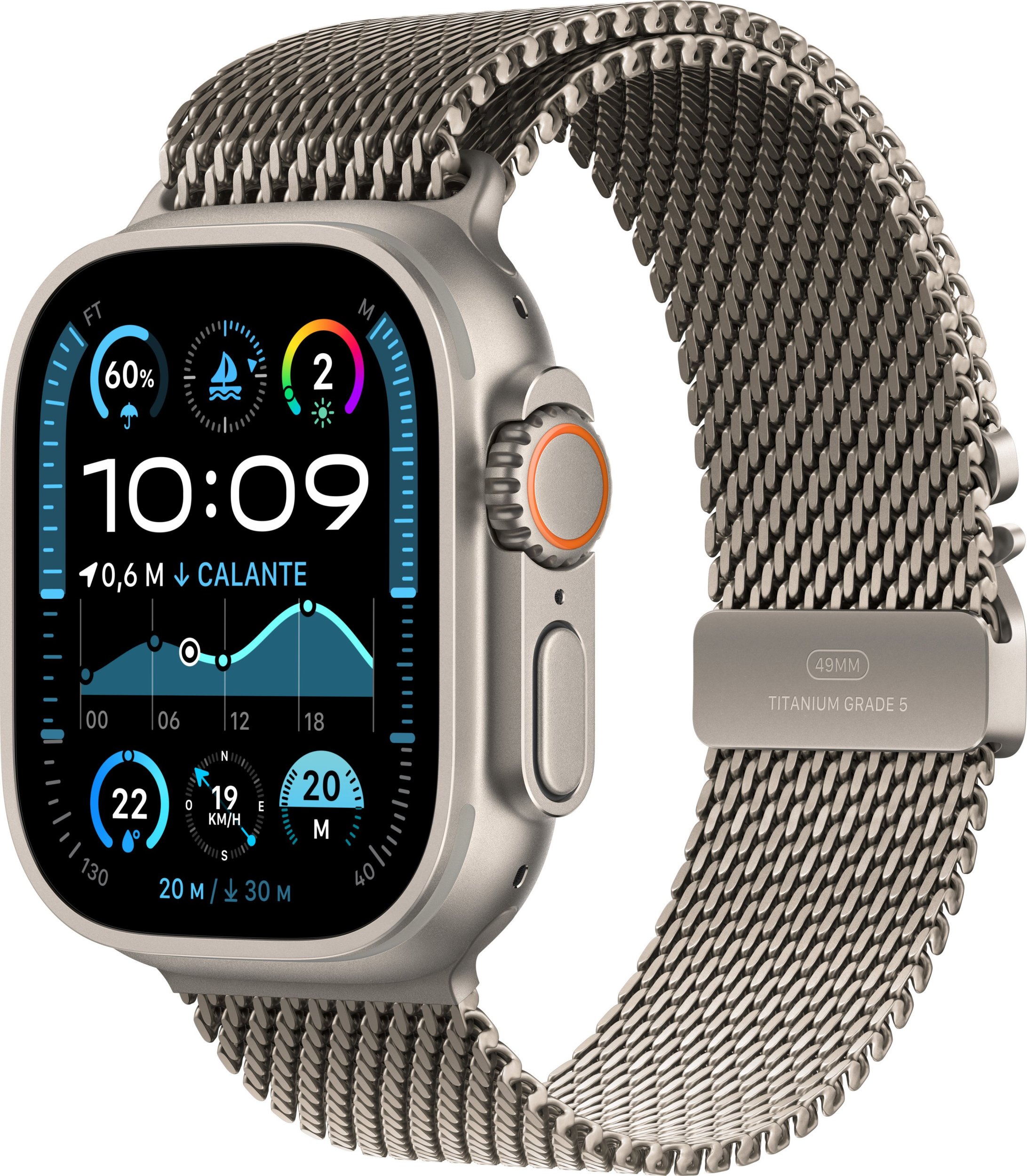 Smartwatch Apple Watch Ultra 2 GPS + Cellular 49mm Natural Titanium Case Milanese Loop S Szary (MX4M3WB/A)