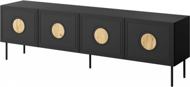 Cama Meble Szafka RTV PALAZZO 200x42x60 czarny + dąb craft