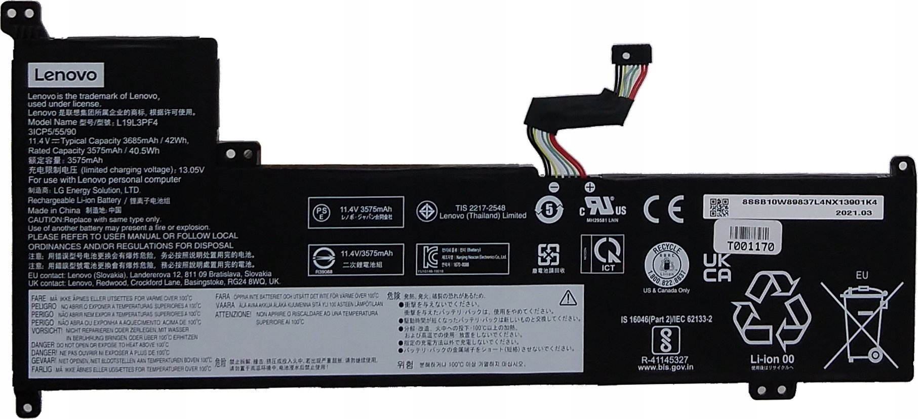 Bateria Lenovo LG L19L3PF4 11.4V42Wh3cell