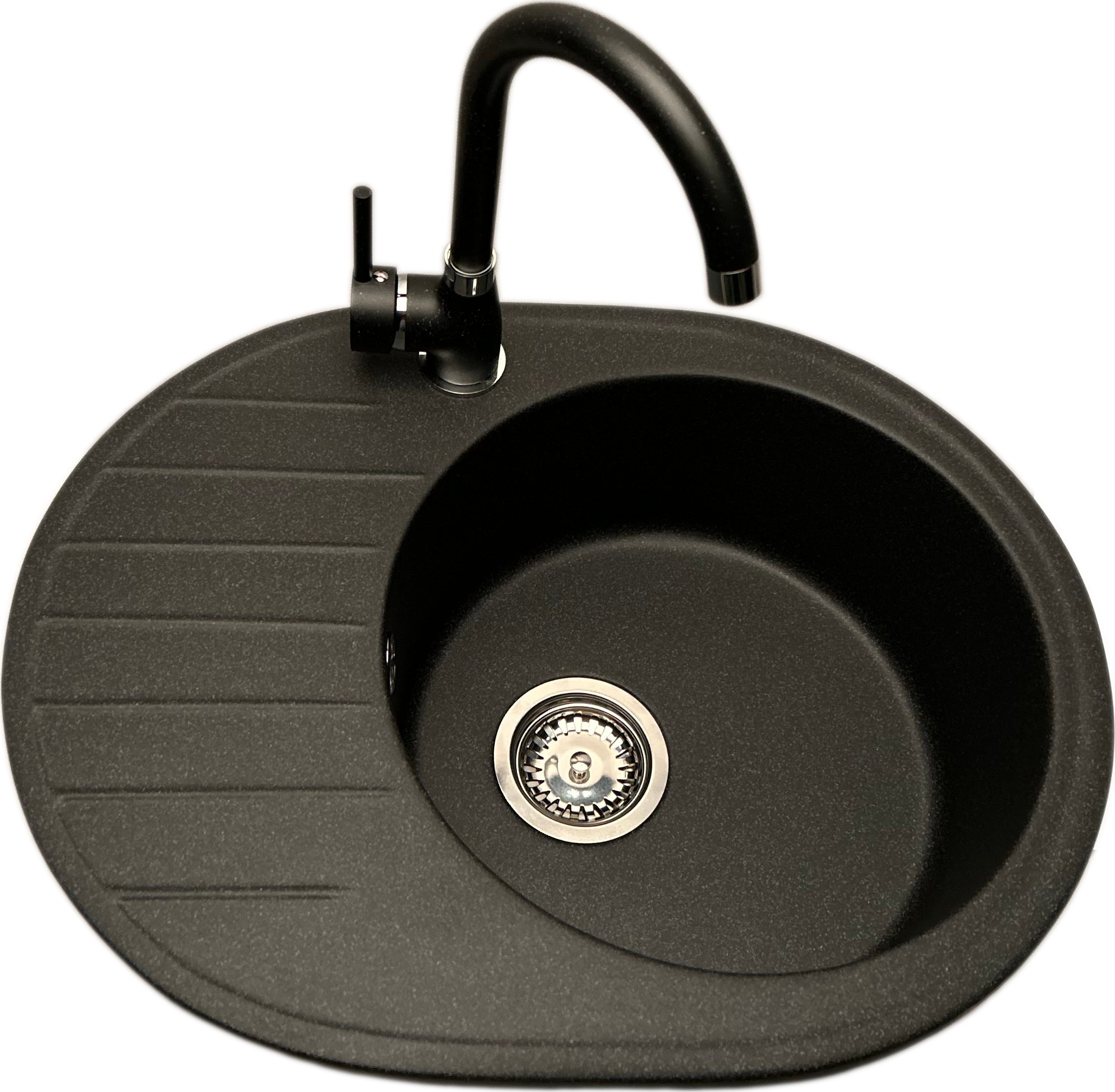 Zlewozmywak PREHNIT Zlewozmywak jednokomorowy z ociekaczem VISTA grafit z lewym ociekaczem + bateria NOON