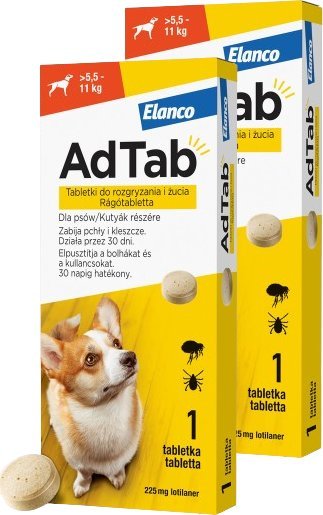 Elanco ELANCO 2xAdTab 225mg tabletka na pchły i kleszcze dla psów >5,5 - 11 kg