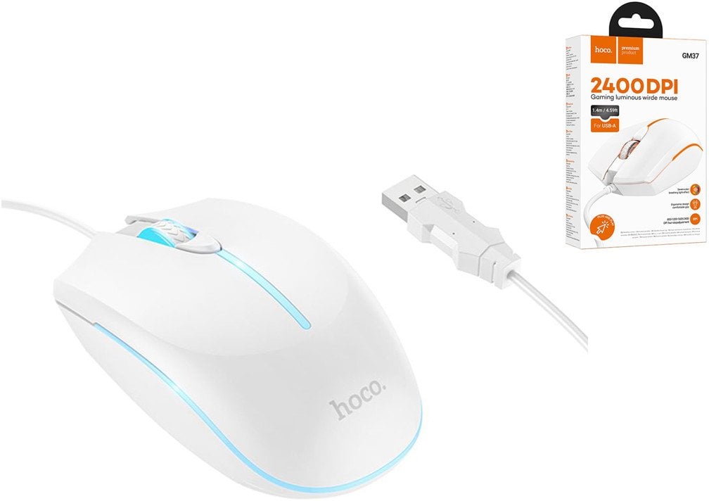 Myszka przewodowa gamingowa Hoco USB A 2400 dpi GM37 biała