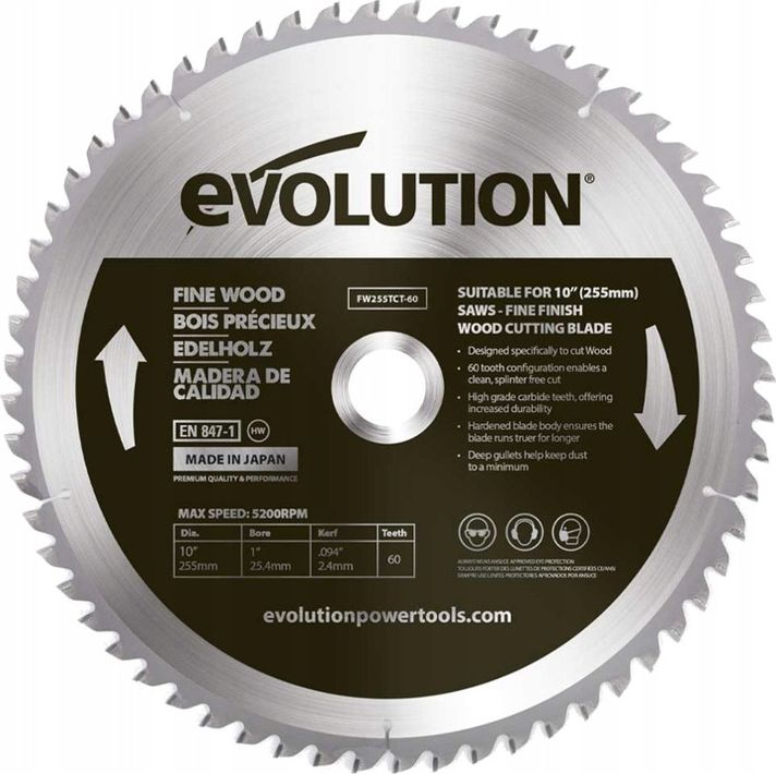 Evolution Piła widiowa do cięcia drewna Fine wood 255mm / 60z do pił ukośnych