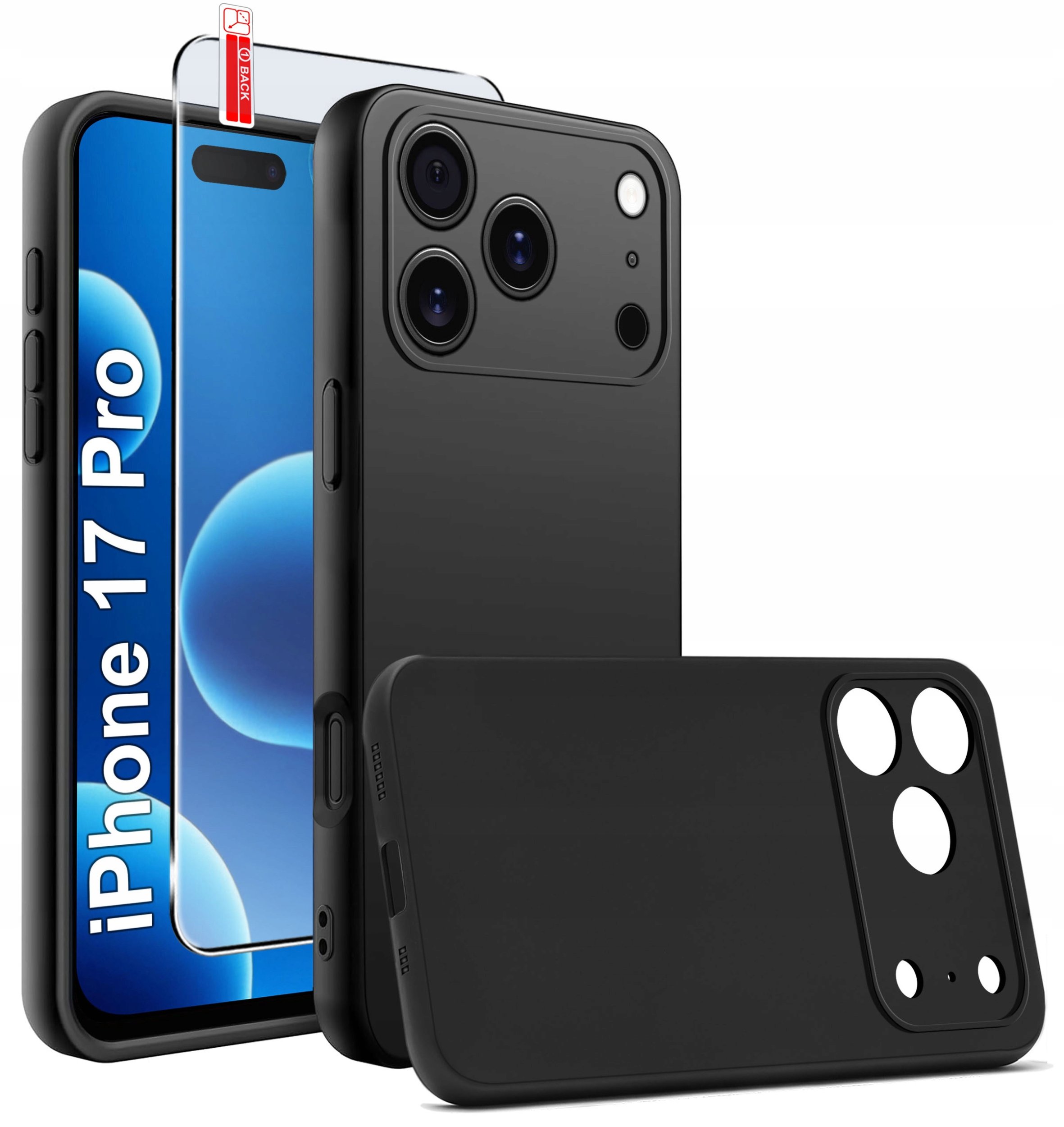 Etui Czarne Matowe Silikon Slim do iPhone 17 Pro + SZKŁO 9H