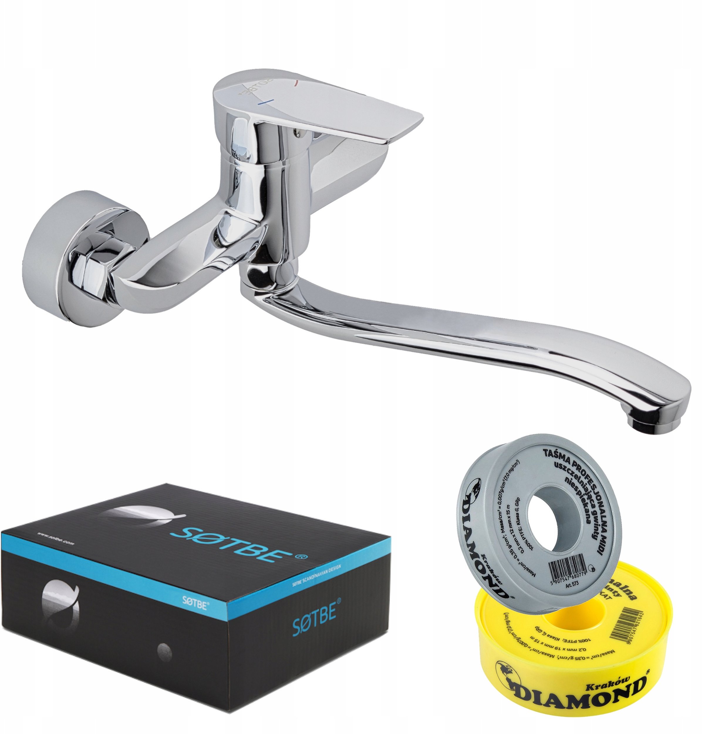 Bateria umywalkowa ścienna krótka ruchoma wylewka KRAN do łazienki cicha trwała chrom SOTBE