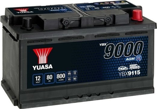 Akumulator YUASA 12V 80Ah/800A START&STOP AGM YBX9000 AGM Start Stop Plus (P+ standardowy) 317x175x190 B13 (agm/rozruchowy)