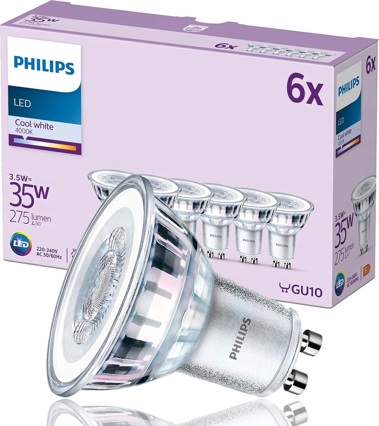 Signify Philips LED classic Lampe 35W GU10 Kaltweiß 275lm Silber 6er P