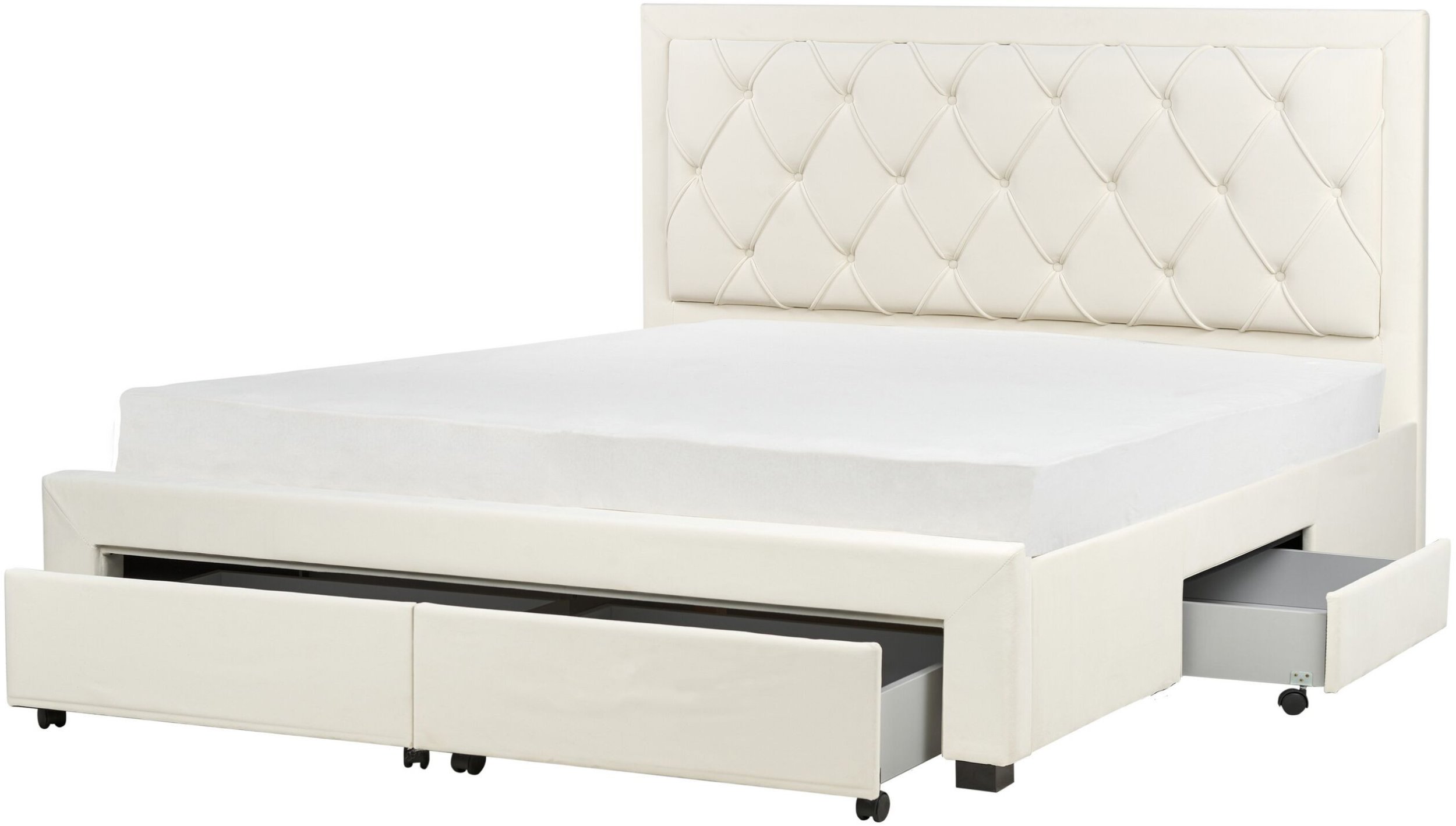 Łóżko z szufladami Welur LIEVIN 180 x 200 cm Kremowy