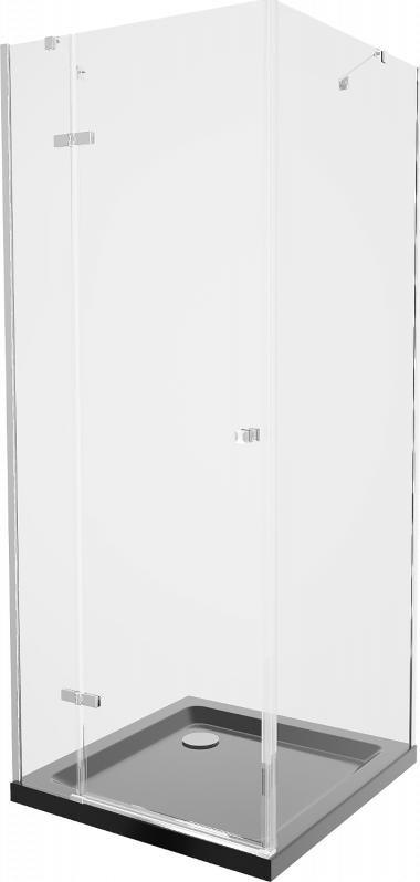 Mexen Mexen Roma kabina prysznicowa uchylna 80 x 80 cm, transparent, chrom + brodzik Flat, czarny - 854-080-080-01-00-4070