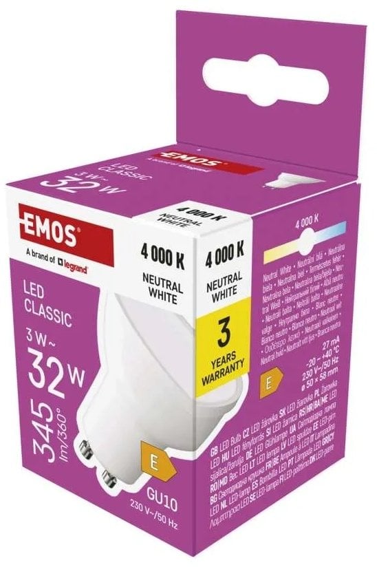 Żarówka LED Classic GU10 3W (32W) 345lm 4000K neutralna biel ZQ8E13