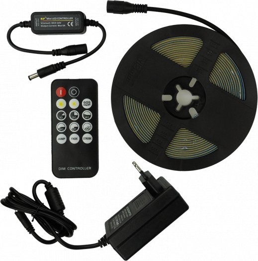 Taśma Led Cob Ze Sterownikiem Rf Zasilaczem 24V 3000K Ip20 5M Ec20811 Eco Light