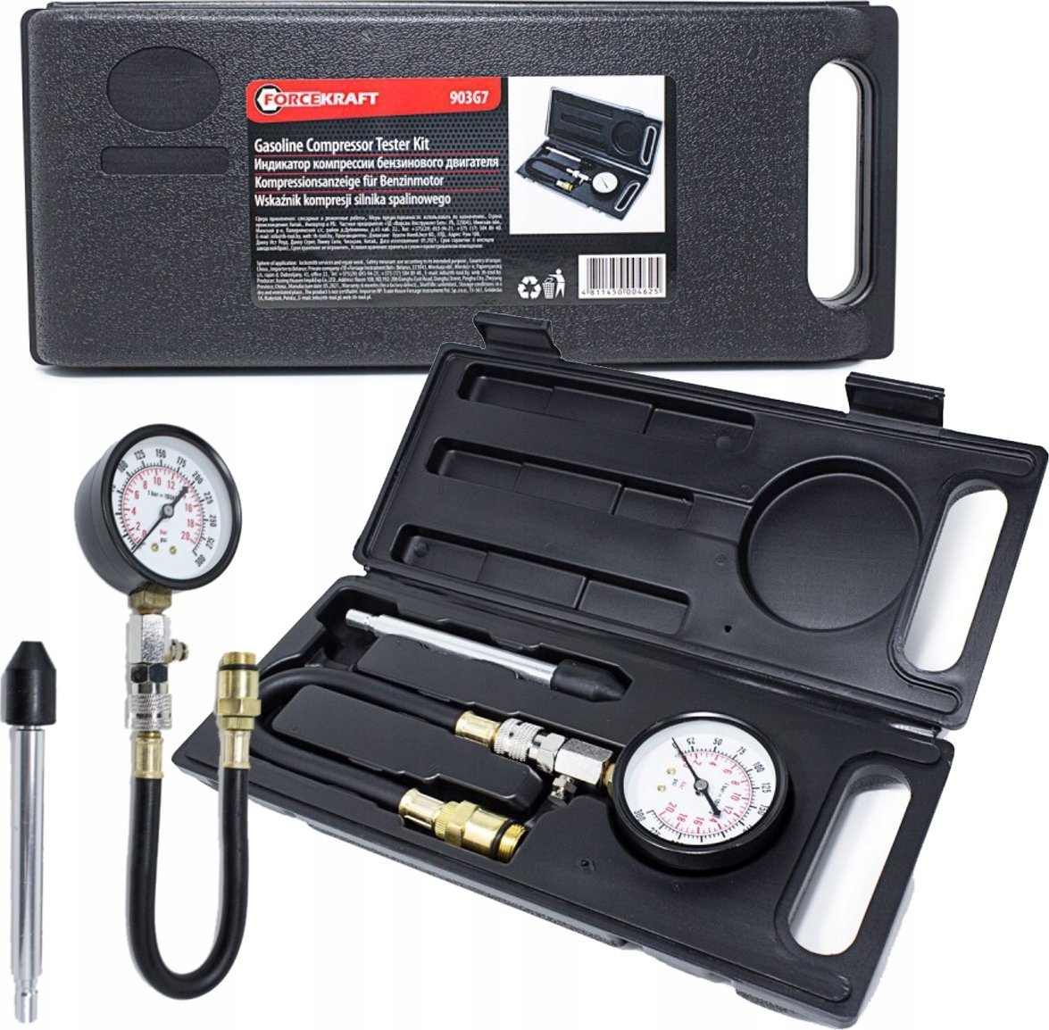 Forcekraft MIERNIK TESTER POZIOMU KOMPRESJI BENZYN A 0-21 BAR