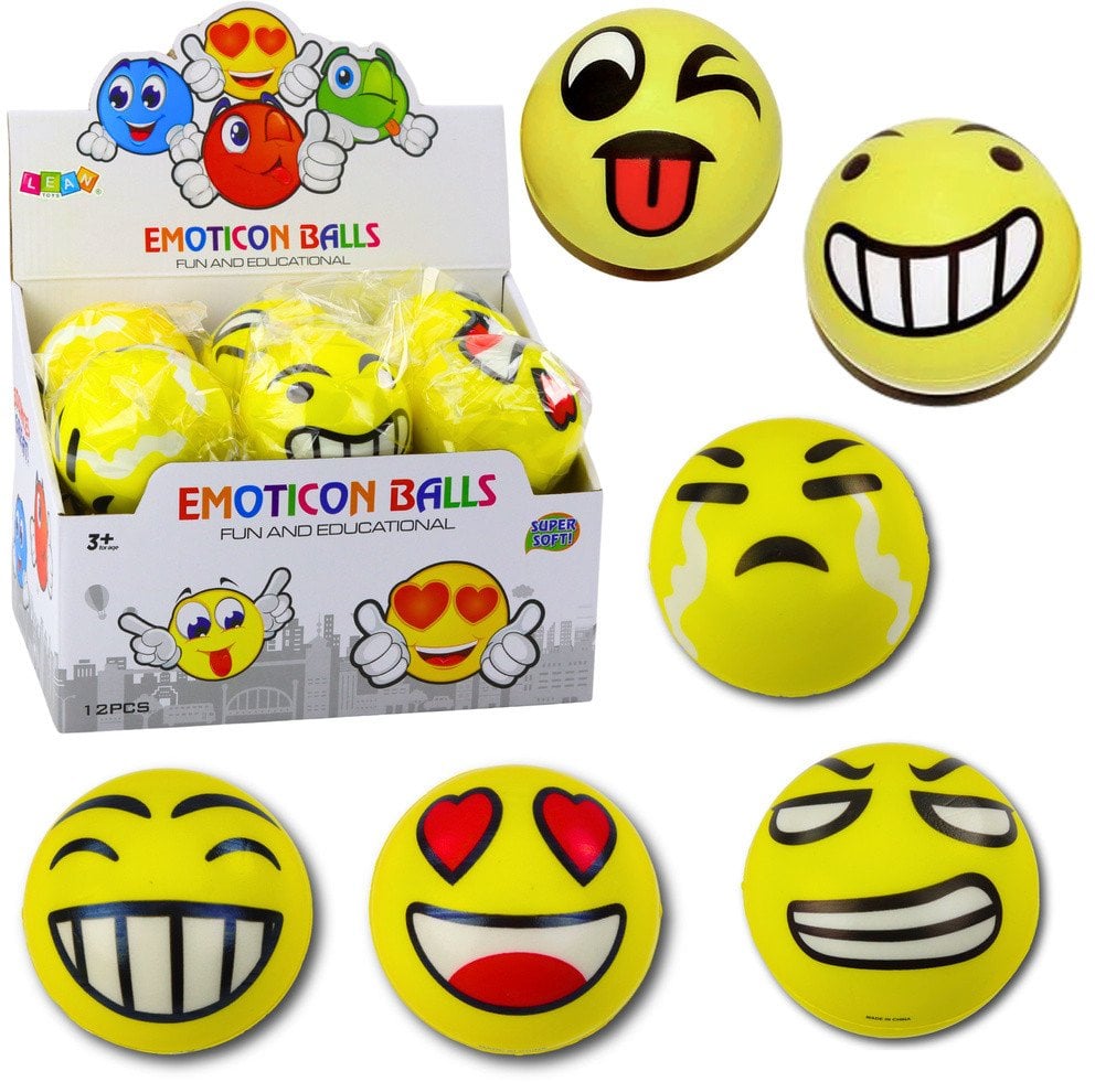 Piłka Do Odbijania Ugniatania Piankowa Piłeczka Emotka Żółta 10cm