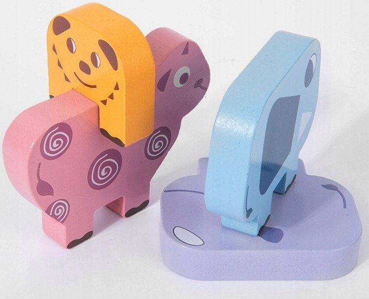 KLOCKI DREWNIANE ZWIERZĘTA MONTESSORI UKŁADANKA EDUKACYJNE