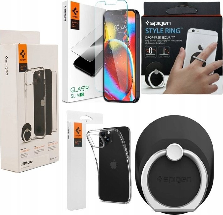 Spigen ZESTAW SPIGEN ETUI LIQUID CRYSTAL FLEX + SZKŁO TR SLIM HD + STYLE RING IPHONE 14 Plus