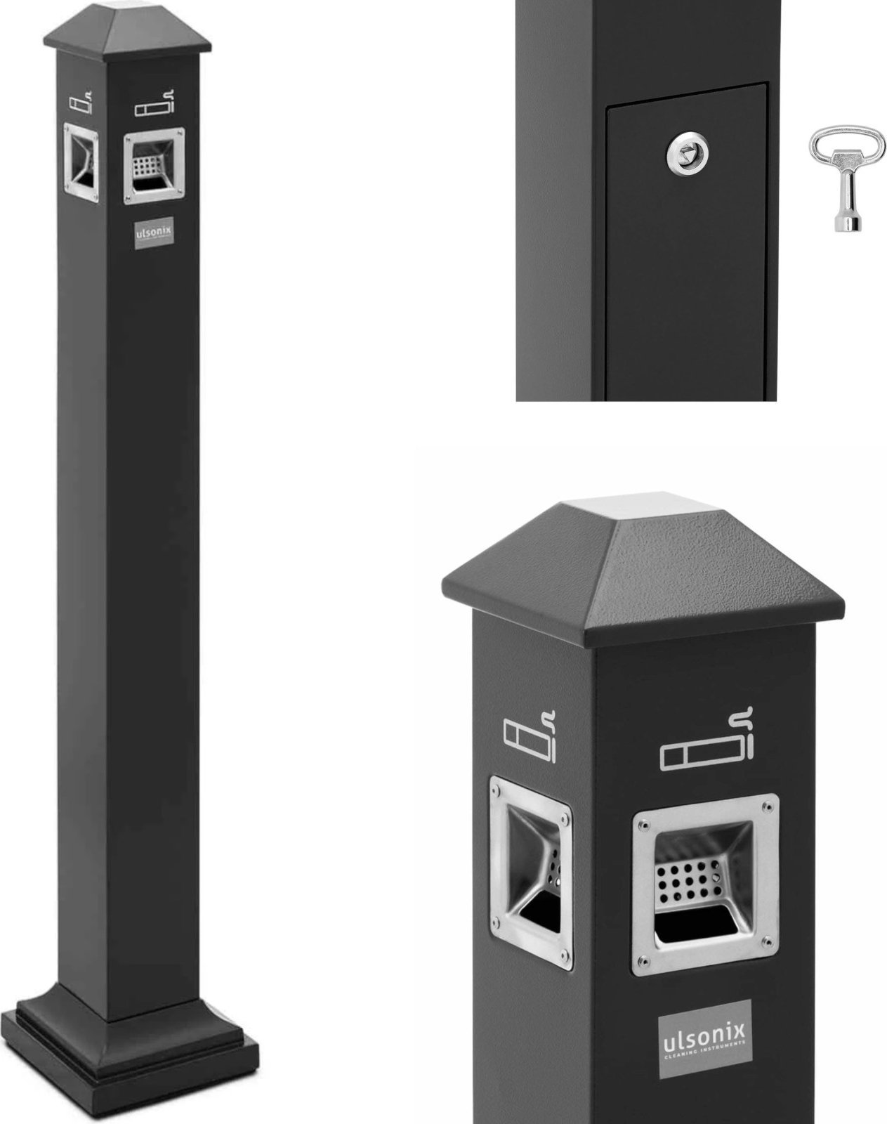 Ulsonix Popielnica popielniczka wolnostojąca zamykana z żelaza 3.5 l - ciemnoszara Popielnica popielniczka wolnostojąca zamykana z żelaza 3.5 l - ciem