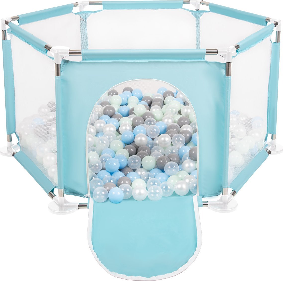 Selonis Selonis Sześciokąt składany KS-100X z piłeczkami 6cm miętowy: perła-szary-transparent-babyblue-mięta 63x64/900piłek Zabawka kojec