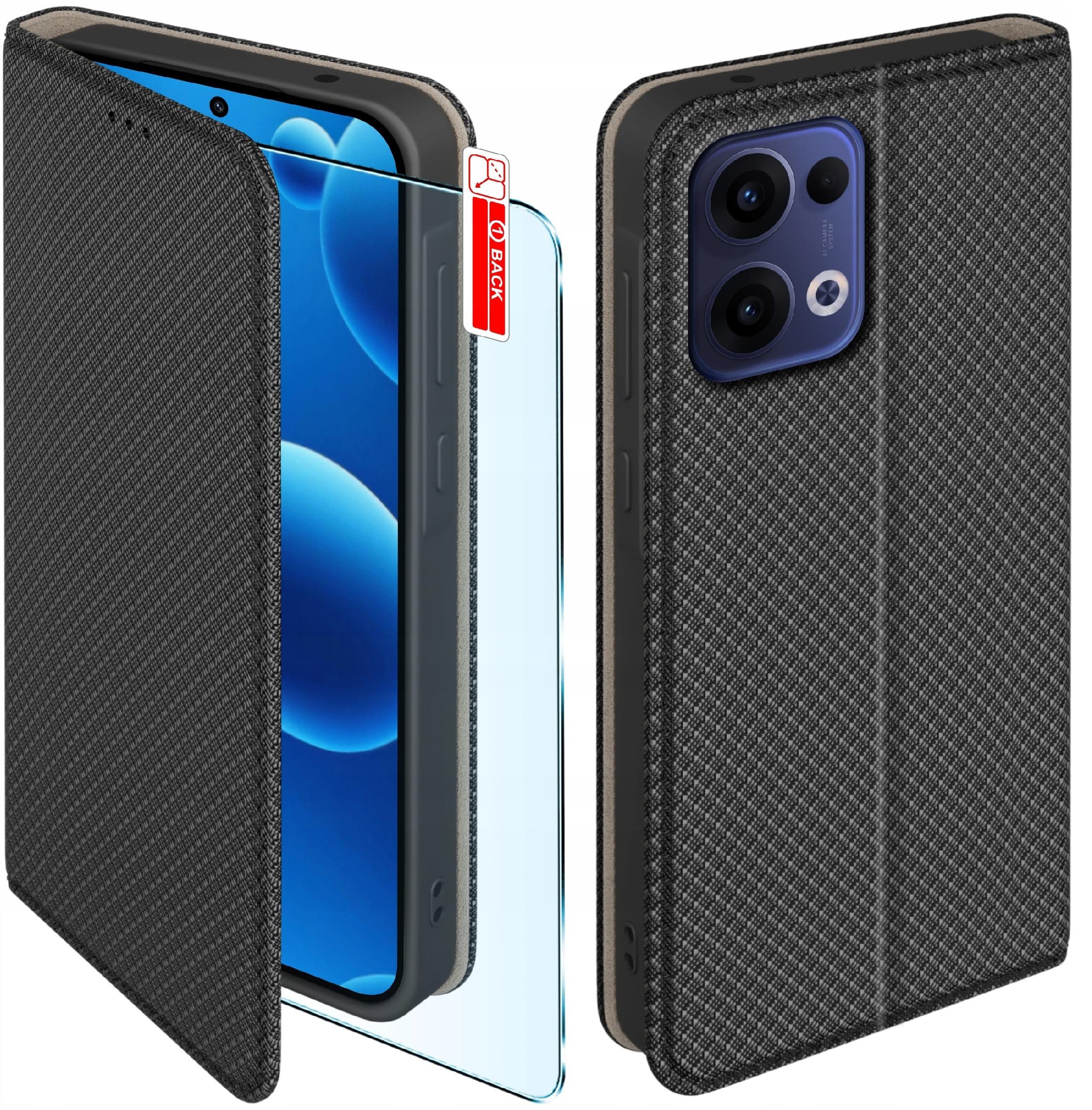 Etui z klapką do Oppo Reno 13 5G Zamykane Czarne Futerał + Szkło 9H